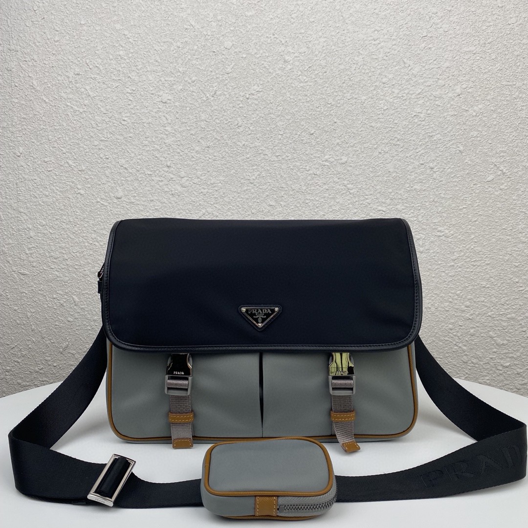 Pra*a Saffiano Shoulder Bag Grey and Black For Women 12.6 in / 32 cm