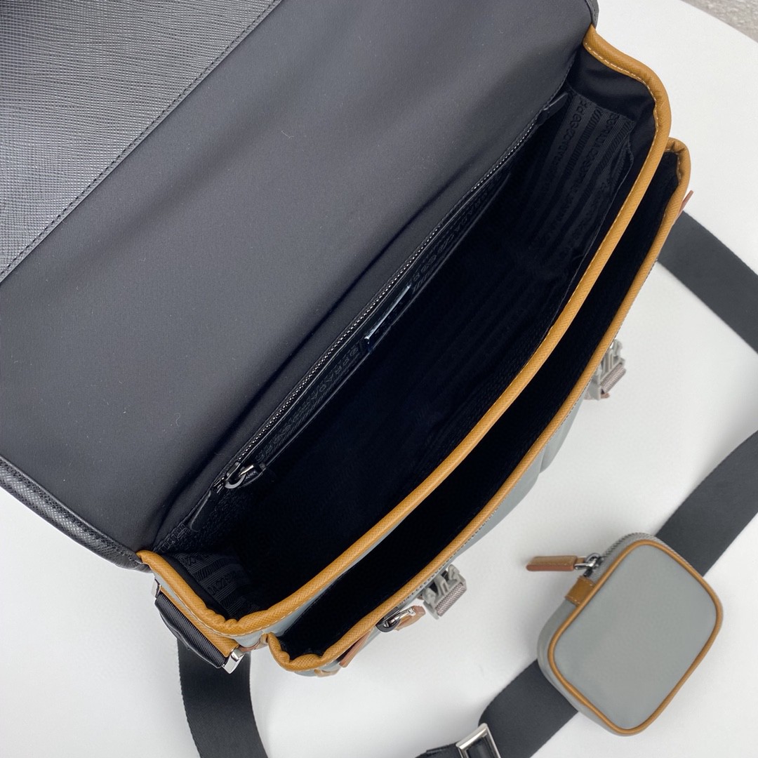 Pra*a Saffiano Shoulder Bag Grey and Black For Women 12.6 in / 32 cm