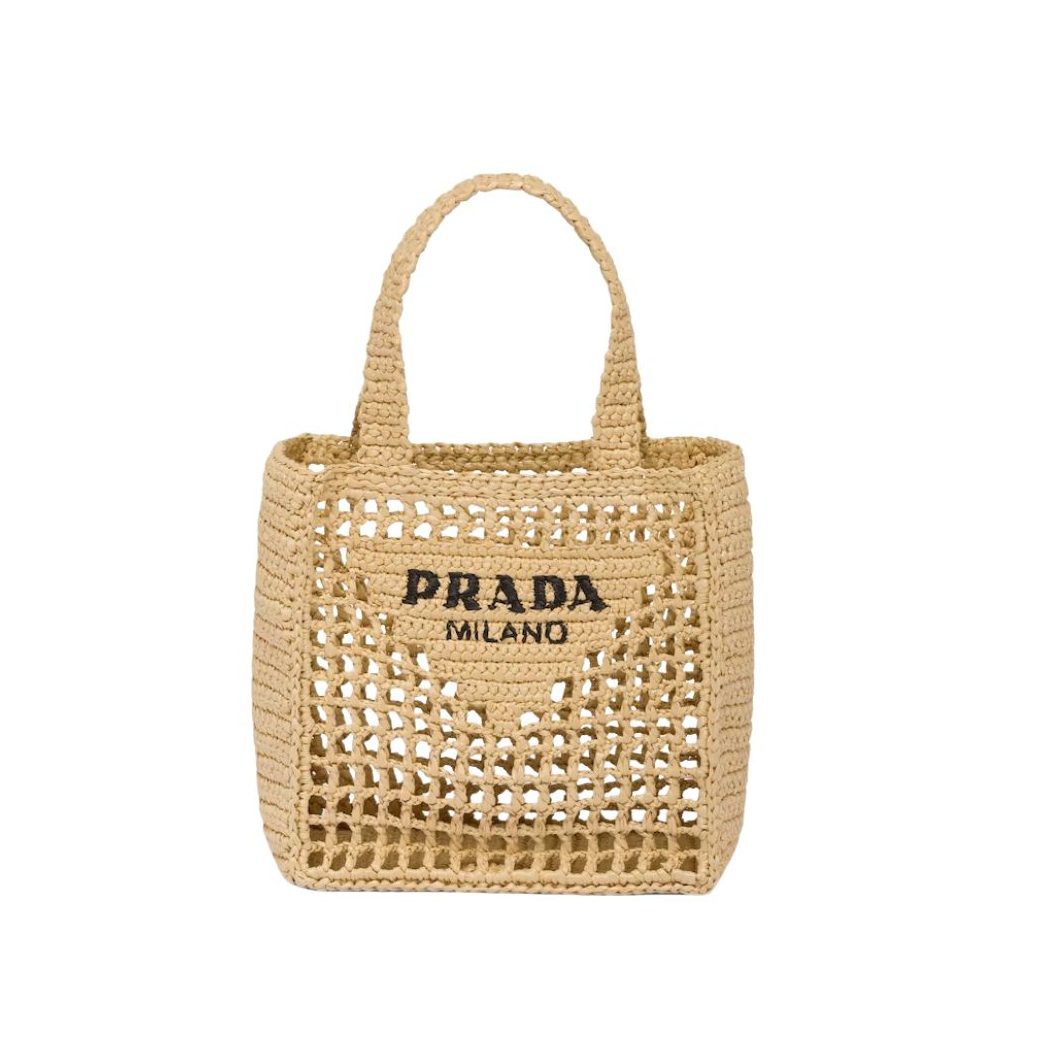 Pra*a Small Raffia Tote Beige For Women 22cm/ 8.7in 1BG444_2A2T_F0018_V_OOO
