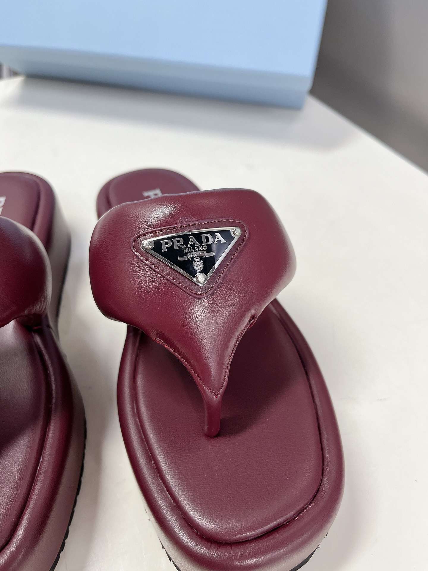 Pra*a Soft Padded Nappa Wedge Sandals Burgundy For Women