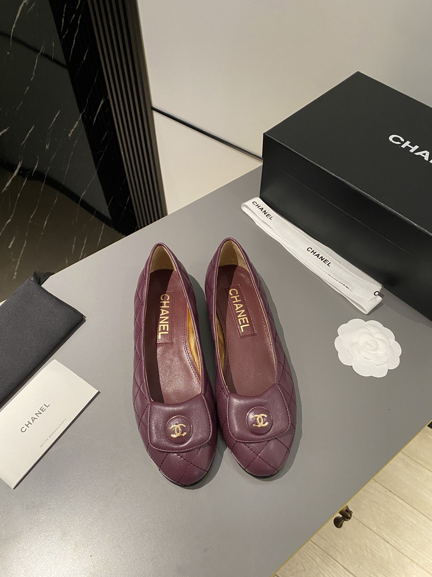 Ch**el Ballet Flats Burgundy For Women