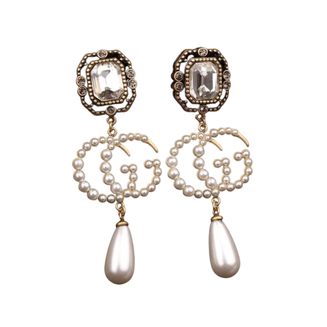 Gvc*1 Square Double Pearl Earrings Gold For Women