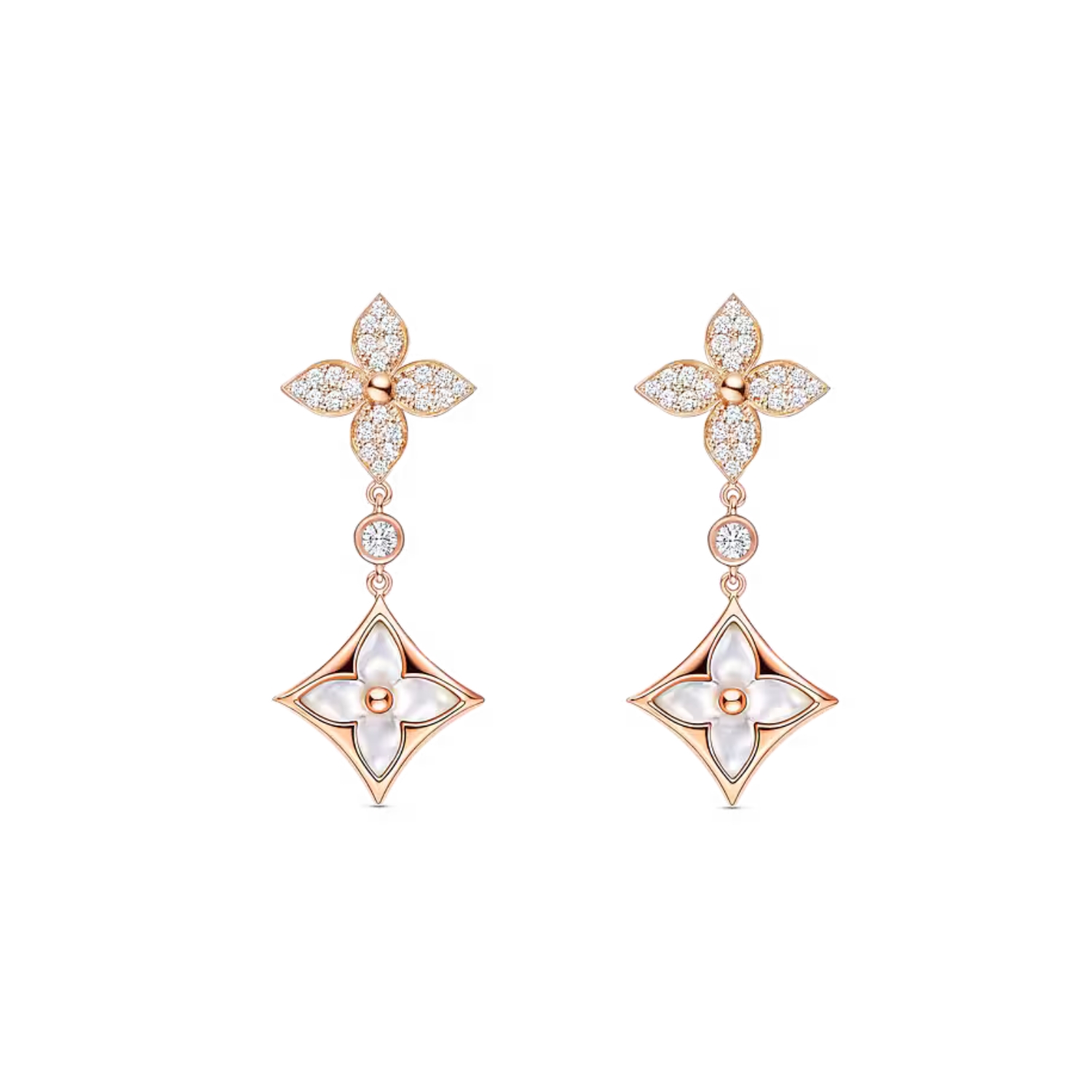L0vis Vvtt0n Color Blossom Double Star Long Earrings Pink-Toned For Women Q06489
