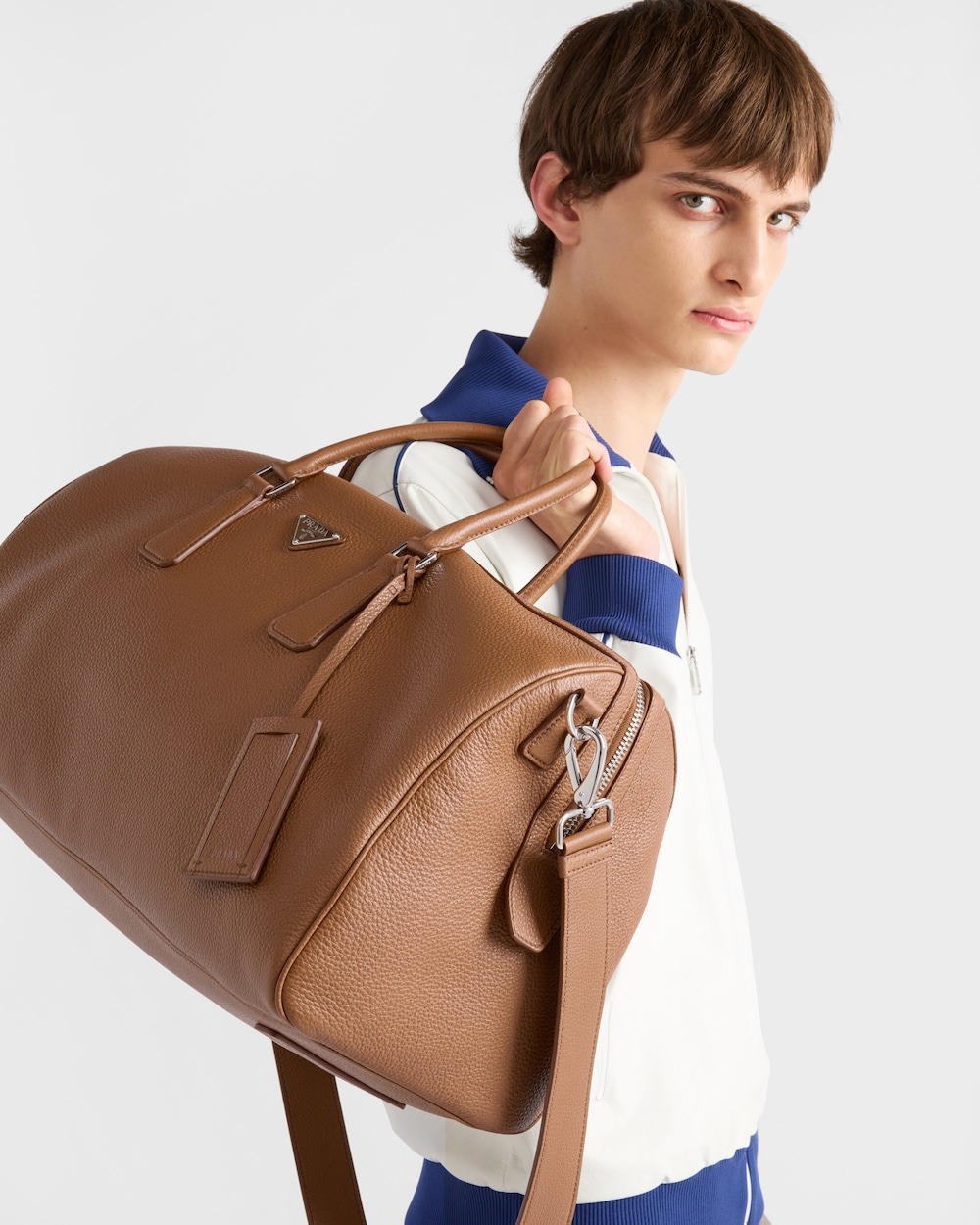 Pra*a Leather Duffel Bag Cognac For Men 50cm/20in – 2VC048_2BBE_F0046_V_OOO