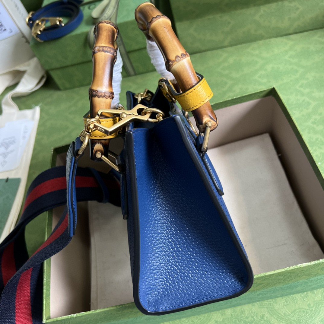 [True-to-ORIGINAL] Gvc*1 Diana Mini Tote Bag Canvas Lining Blue For Women 7.9in/20cm GG 702732 U3ZDT 4862