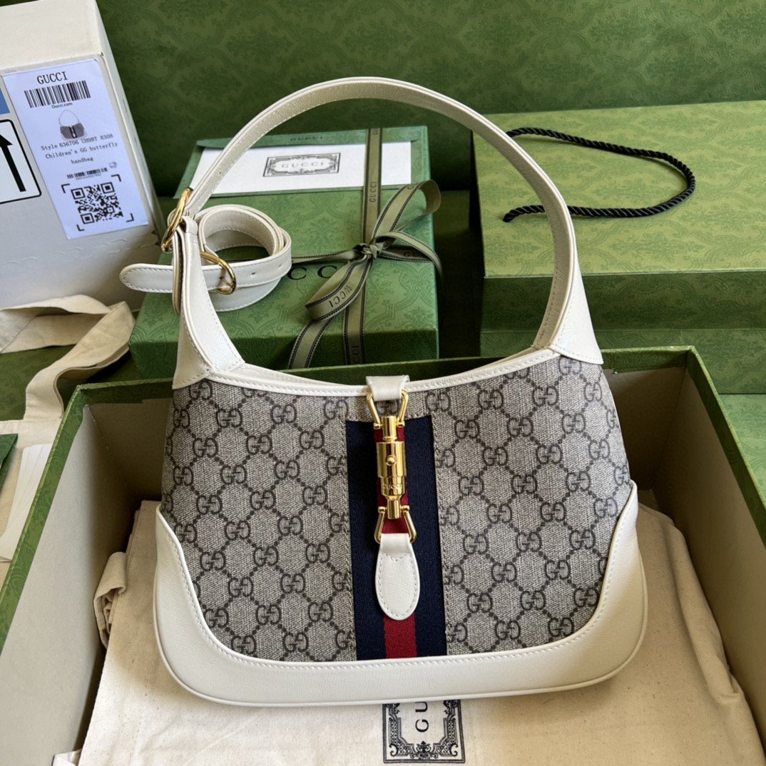 Gvc*1 Jackie 1961 Small Shoulder Bag Beige And Ebony GG Svp*me Canvas For Women 11in/28cm 636706 HUHHG 9794