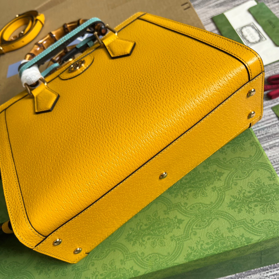 Gvc*1 Diana Medium Tote Bag Yellow For Women, Women’s Bags 11in/27cm GG 