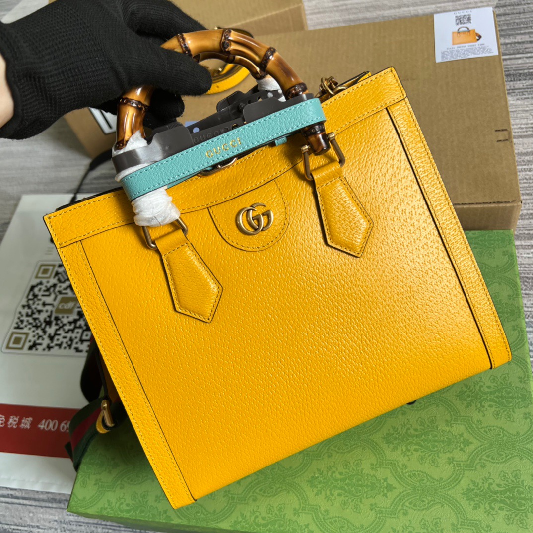 Gvc*1 Diana Medium Tote Bag Yellow For Women, Women’s Bags 11in/27cm GG 