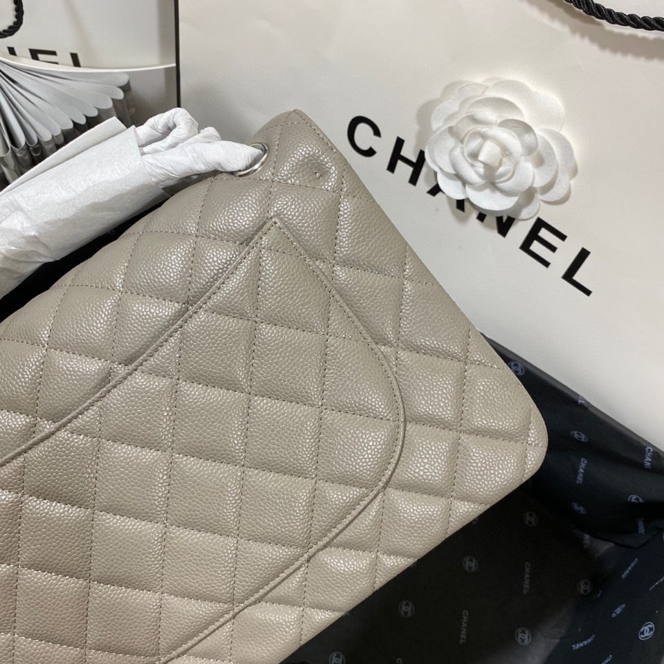 Ch**el Large Classic Handbag Silver Hardware Grey For Women, Women’s Handbags, Shoulder Bags 11.8in/30cm
