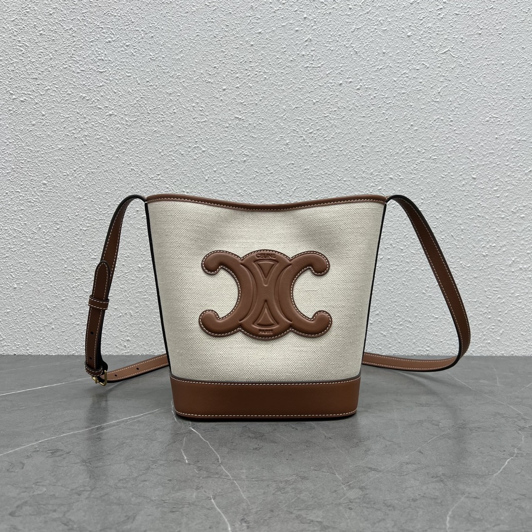 Ce1i*e Small Bucket Cuir Triomphe In Textile Natural / Tan For Women 9in/22cm 198242EFL.02NT
